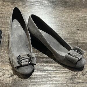 Stuart Weitzman Charcoal Suede Flats with Bow